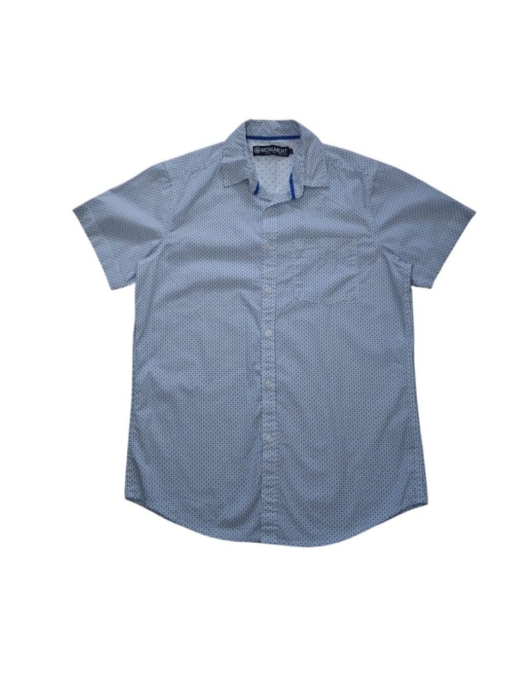 Monument Mens S Blue Geometric Print Short Sleeve Button-Up Shirt